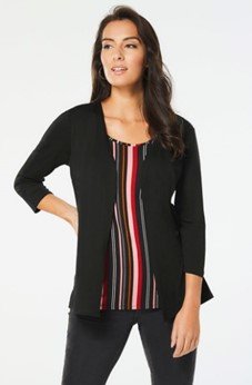 2 in 1 Black Cardigan and Stripe Top