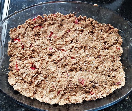 Spread the crumble over the strawberry mixture