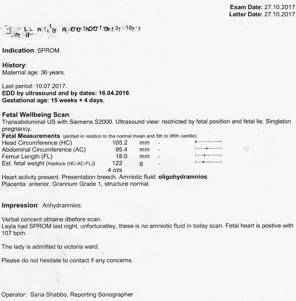 Scan after PPROM at 15 weeks