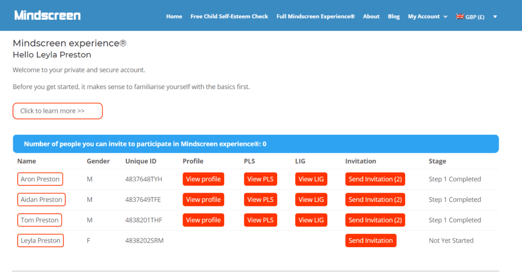 Mindscreen Experience dashboard - How to spot the signs of low self-esteem in your child - Mindscreen Review - Part 1