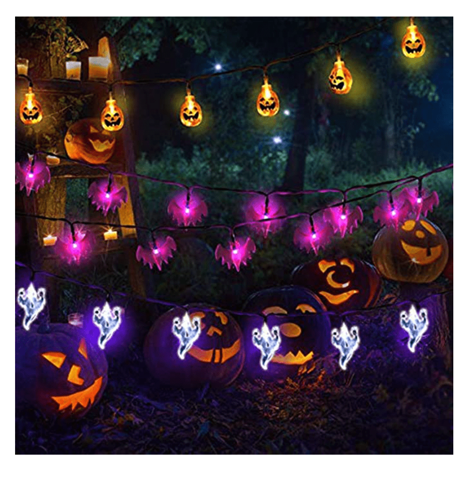 yizeda Halloween Lights Outdoor Halloween String Lights 3Pack 29ft 60 LED 3D Pumpkin Ghost Bat String Lights Battery Operated Halloween Decorations for Outdoor Indoor Halloween Party