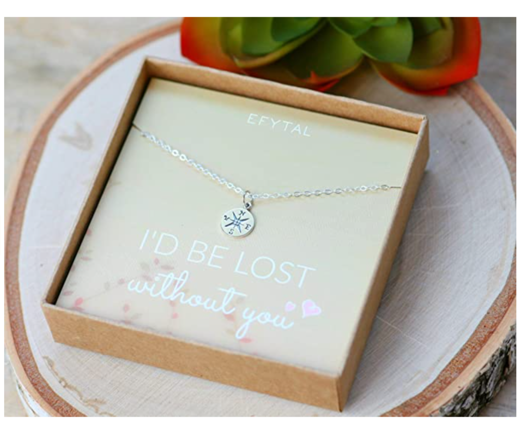 EFYTAL Necklace Gift for Girlfriend / Wife, Sterling Silver Cute I Love You Compass Heart Jewelry For Her, I'd Be Lost Without You Valentines Day, Romantic Anniversary Birthday Gift Ideas