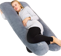 AviiatoR® Pregnancy Pillow For Side Sleeping, Extra Filled Large U-Shape Full Body Pillow Soft Velvet for Maternity, Nursing, Feeding, Arm, Back, Knee, Belly Wedge Support (140cm x 78cm x 20cm) Grey