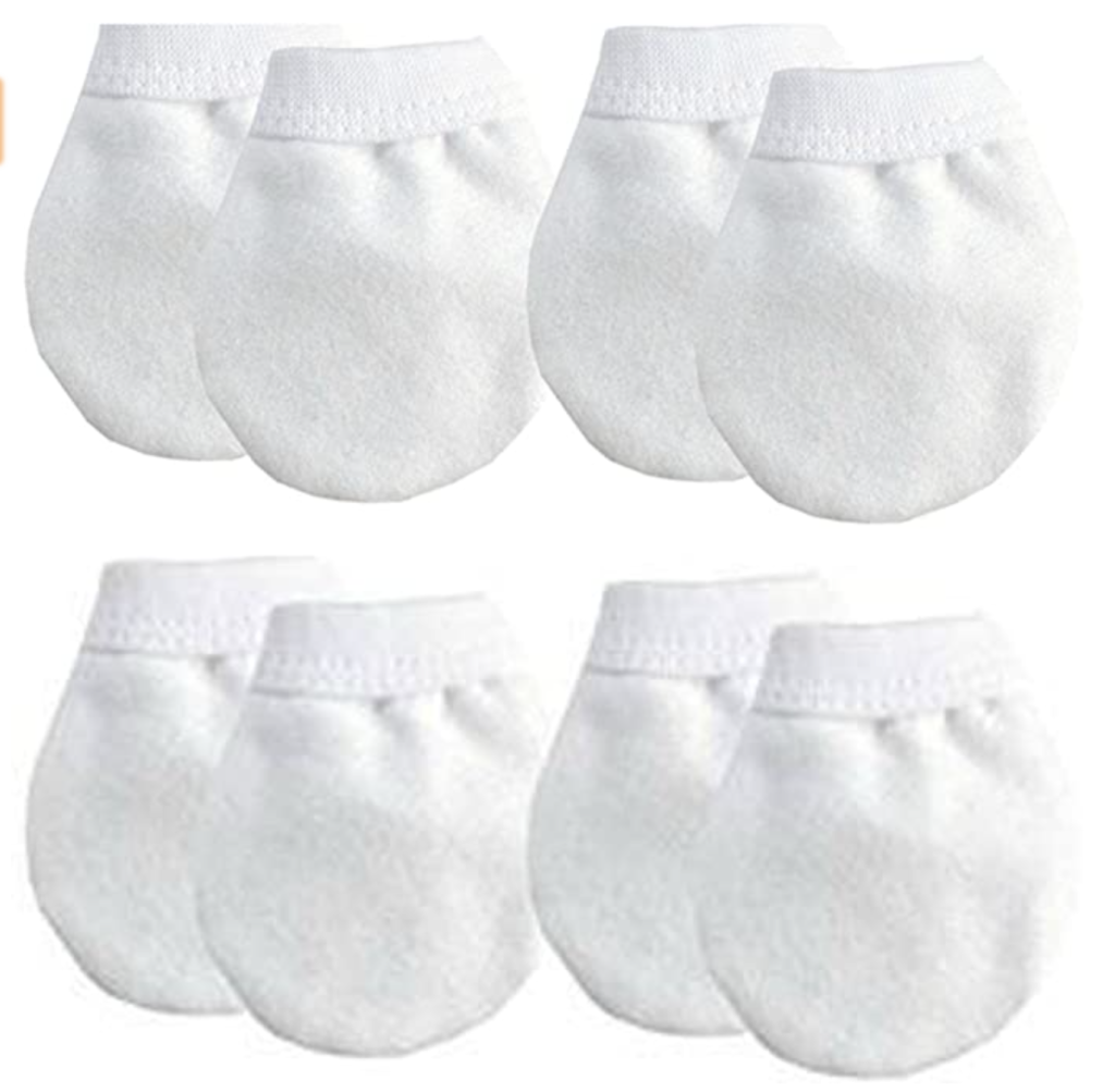 4 Pairs Baby Anti Scratch Mittens with Wrist Cuffs Blue Pink or White