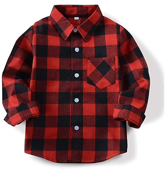 Kids Little Boys Girls Baby Long Sleeve Button Down Red Plaid Flannel Shirt Plaid