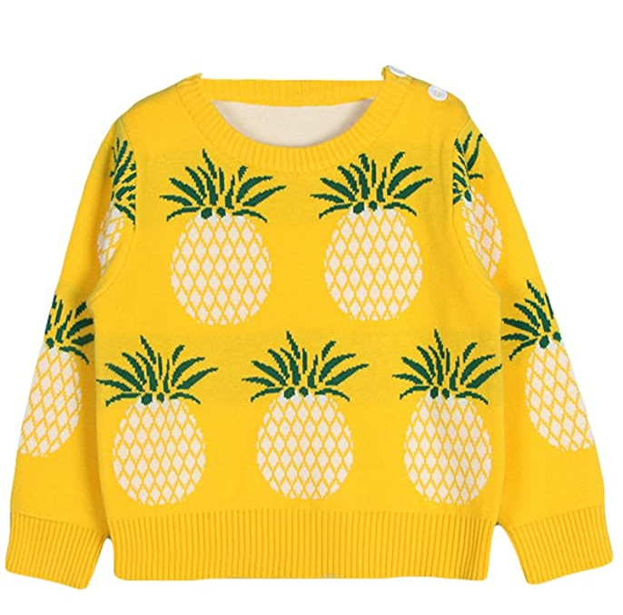 Jojobaby Toddler Unisex Baby Crewneck Cotton Pineapple Print Knit Pullover Sweater