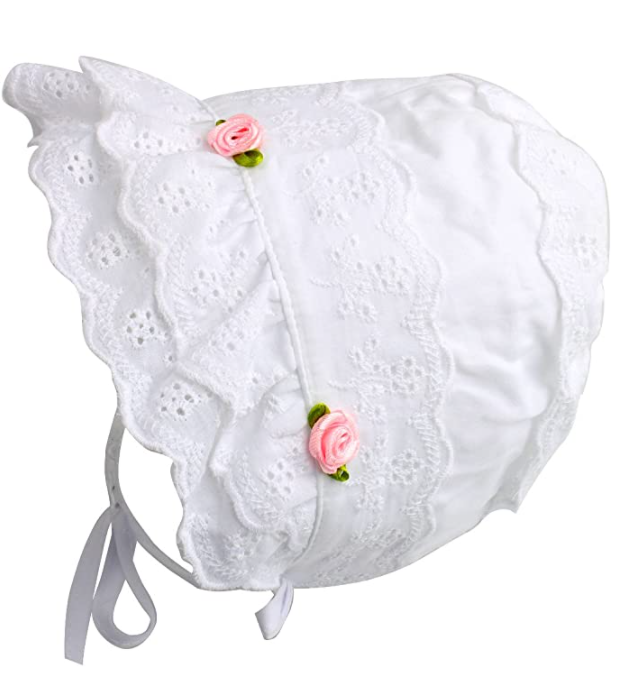 Slowera Cap Baby Girls 100% Cotton Double Brimmed Eyelet Lace Bonnet with Flowers