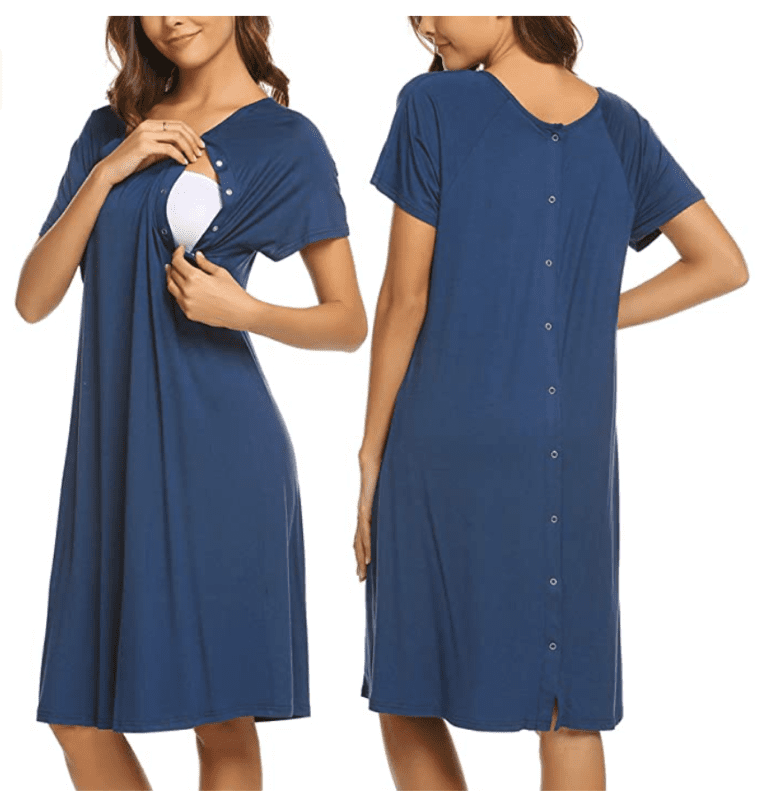 Ekouaer Women’s Nursing/Delivery/Labor/Hospital Nightdress Short Sleeve Maternity Nightgown with Button S-XXL