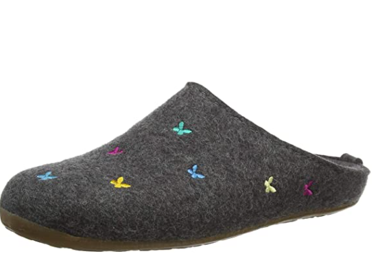 HAFLINGER Women's Felt Slippers with Butterflies Farfalline, Anthracite
