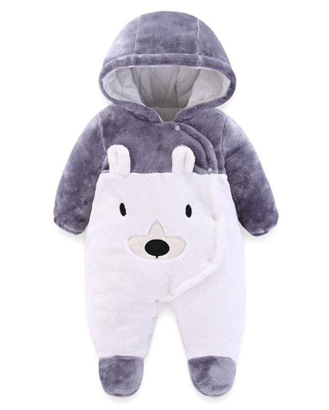 AIKSSOO Baby Winter Jumpsuit Bear Outfit Newborn Hoody Coat Infant Warm Rompers Toddler Fleece Snowsuit