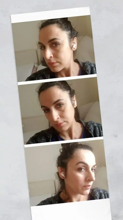 Motherhood Diaries modelling the Edifier TWS NBQ earbuds