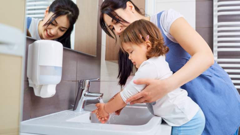 Child washing hands