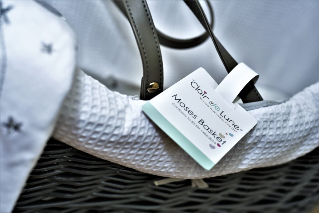 Clair De Lune Grey Wicker Noah Pod® Over the Moon - Wicker Moses Basket with Stand review (photo by tomasprestonphotography.com)