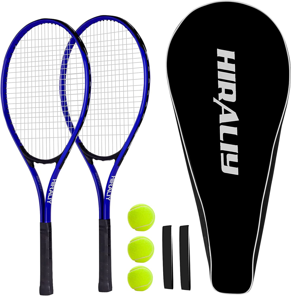 Christmas gifts for 9 year olds - HIRALIY 27" Tennis Rackets Set of 2, 3 Tennis Balls, 2 Racquets, 2 Overgrip Tapes and 1 Carrying Bag Outdoor Recreational Sport Game