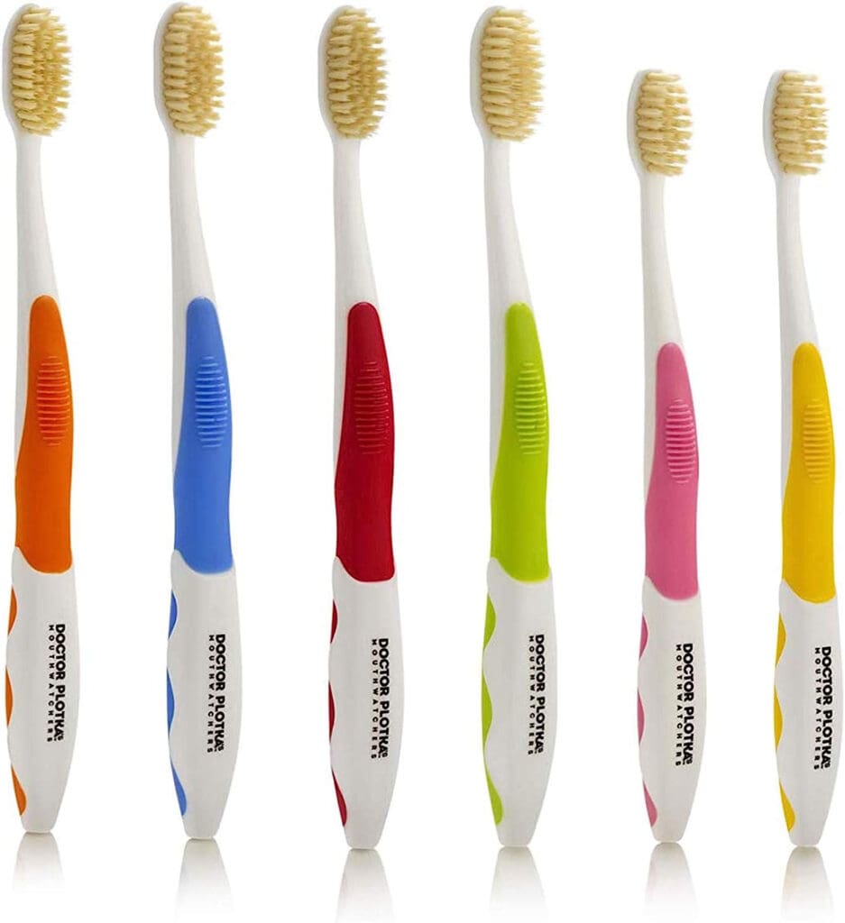 Doctor Plotka's Mouthwatchers Antimicrobial Floss Bristle Silver Toothbrush, Family, 6 Pack