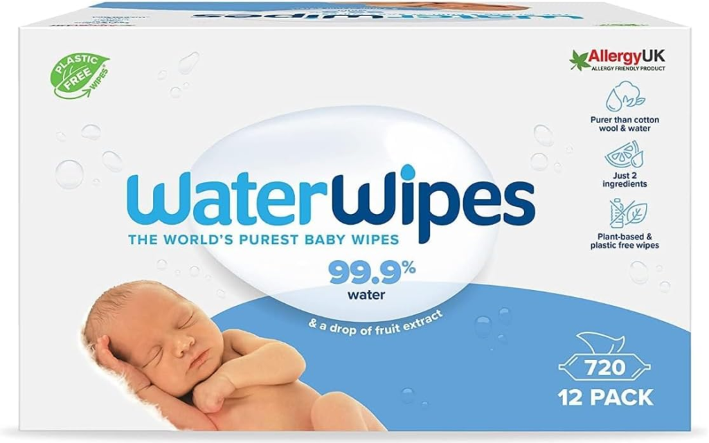 WaterWipes Original Plastic Free Baby Wipes, 720 Count (12 packs), 99.9% Water Based Wet Wipes & Unscented for Sensitive Skin