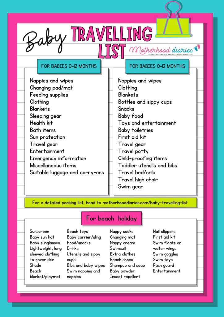 Baby travelling list free printable