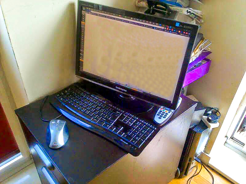 Stuck on a tiny cabinet desk - working from home without childcare