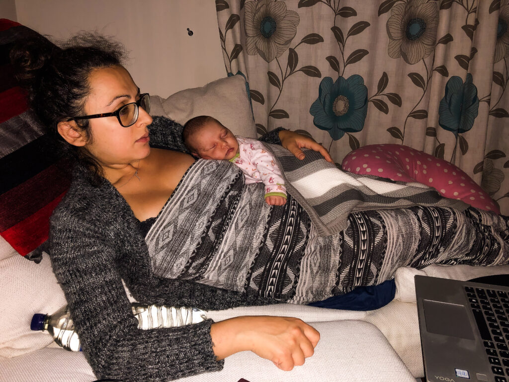 Had another baby so back to working on the couch with a laptop - 2019 - working from home without childcare