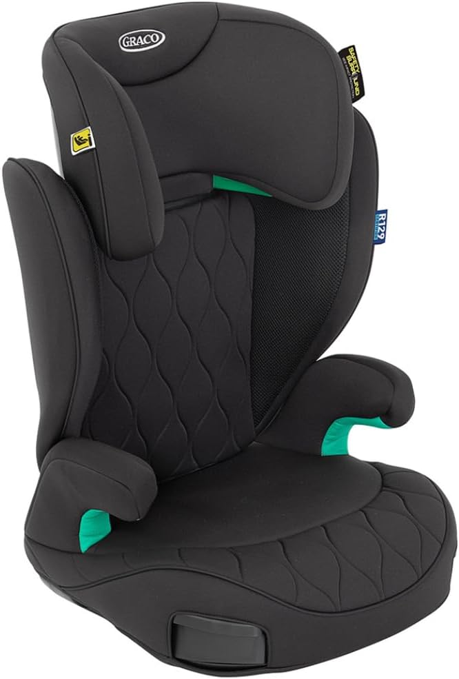 Graco Affix i-Size R129 with ISOFIX Highback Booster car seat with cupholders, Suitable from 100-150cm (approx. 3.5 to 12 years), Midnight fashion