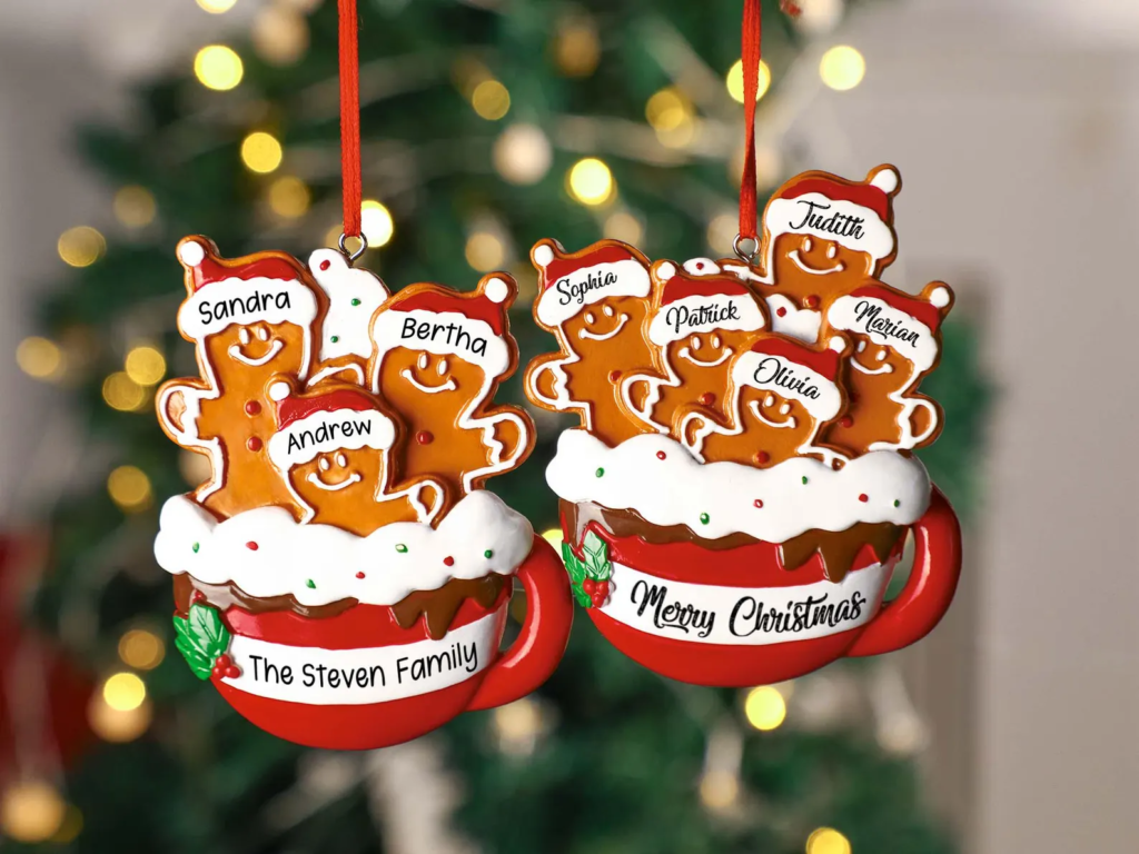 Handmade Christmas gift ideas - personalised family ornaments form Etsy